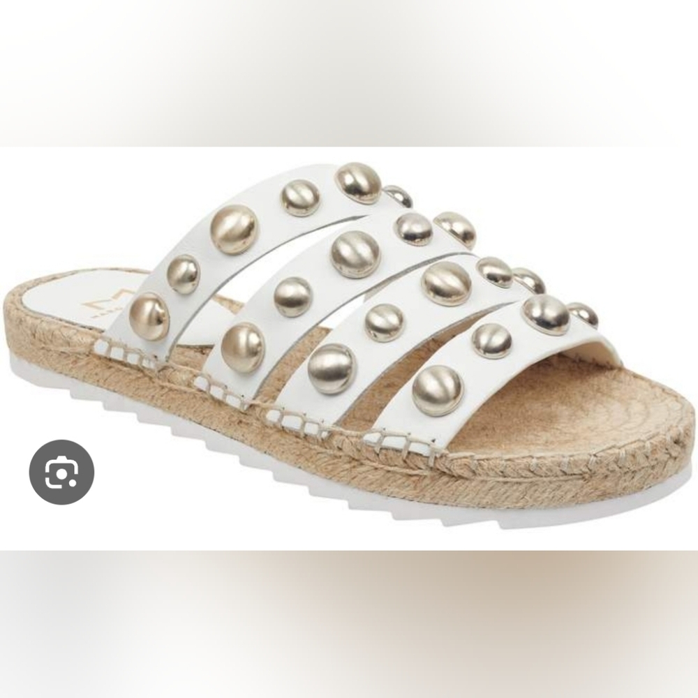 MARC FISHER ‘Brandie’ Studded Espadrille Slide Sandal 7M White EUC